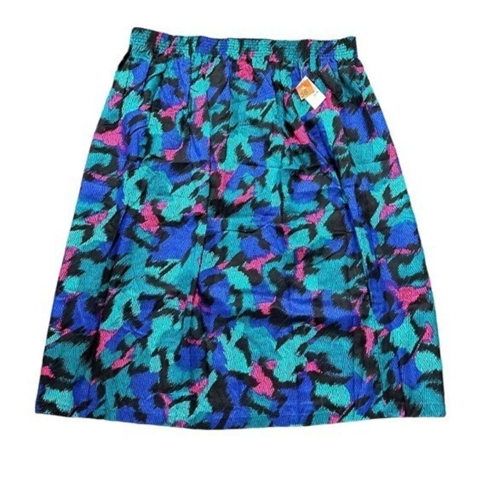 Vintage Ames 80's Pop Art Print Pull On Midi Skirt Blue Pink Union Made NOS USA
